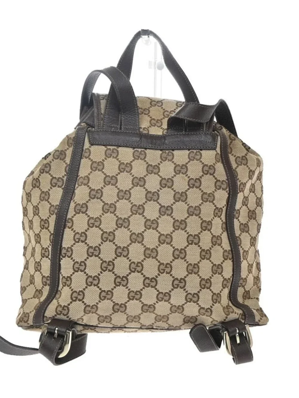 GUCCI Logo GG Pattern Backpack Bag Canvas Leather Brown GHW Italy 77YJ322